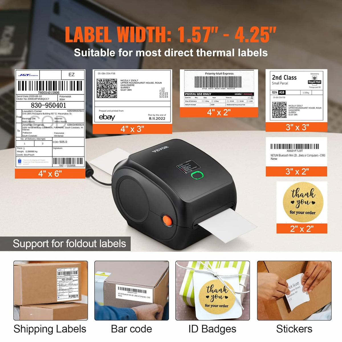 VEVOR Bluetooth labelprinter, HD (300DPI) DHL labelprinter, automatische herkenning van etiketten, ondersteunt Windows/MacOS/Linux/Chromebook, geschikt voor Amazon, Ebay, Etsy, enz