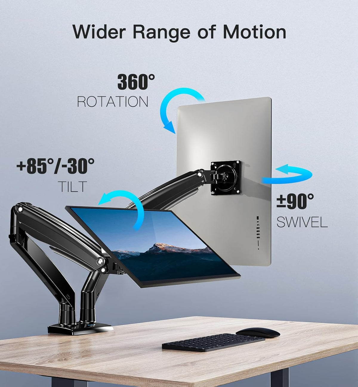 HUANUO PC-monitorstandaard 2 schermen ultra-breed van 15 tot 35 inch, arm voor pc-monitor met gasveer met USB-kabel, volledig bewegende pc-monitorarm tot 12 kg