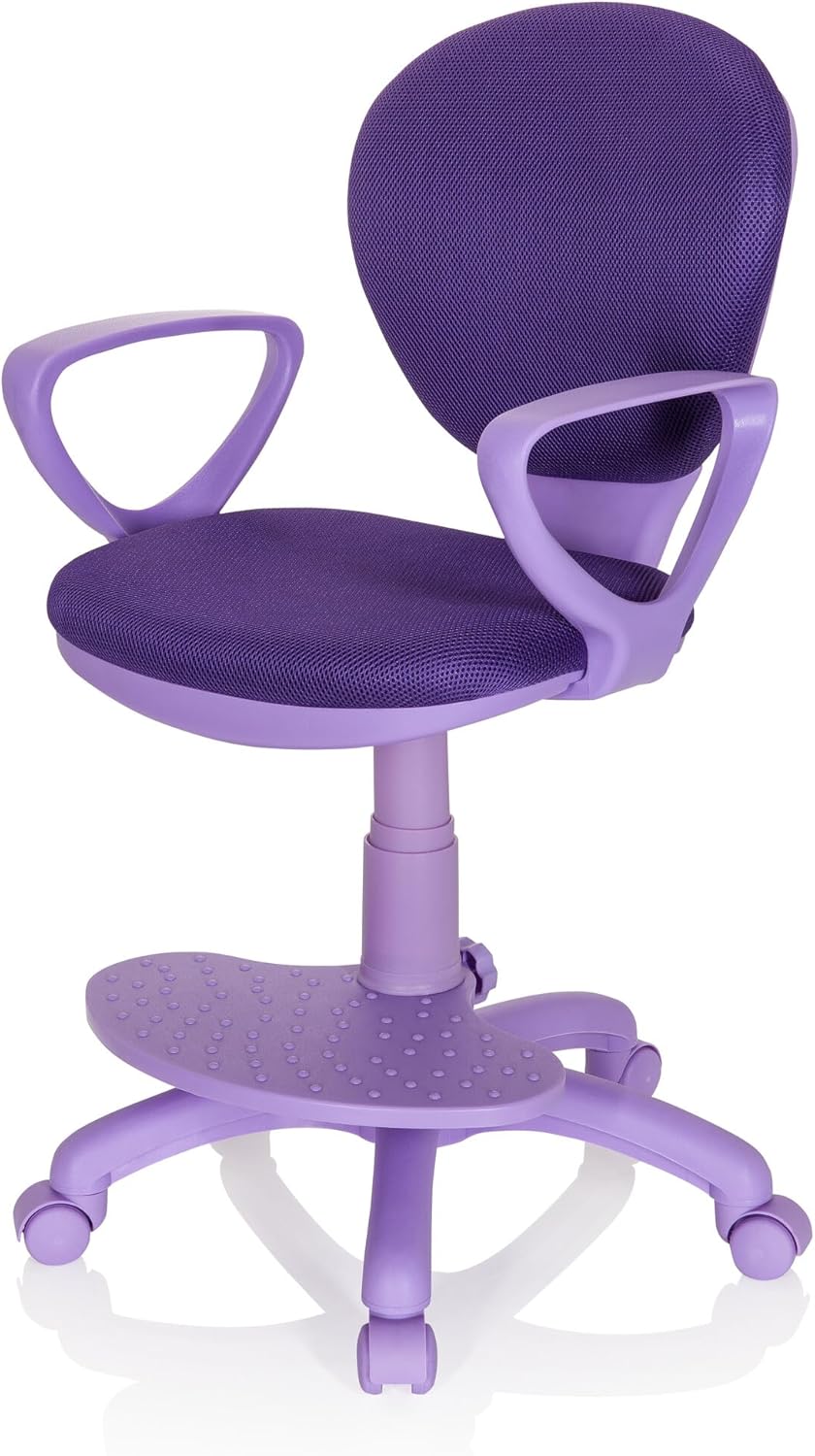 hjh OFFICE Kid Colour 671009 kinderdraaistoel van stof, paars, met voetensteun en zitvlak in hoogte verstelbaar