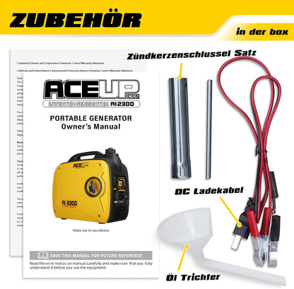 Aceup Energy Inverter stroomgenerator, 2000 watt, noodstroomaggregaat, stille benzine, stroomgenerator, licht, met USB 230 V, 12 V stopcontacten, 4-taktmotor, 19,8 kg