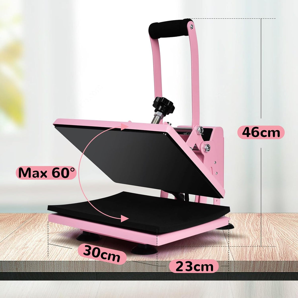 Warmteoverdrachtspers 30 x 23 cm 0-250 °C, roze T-shirt met lcd-temperatuur- en tijdregeling, hittepers voor muismatten, tassen
