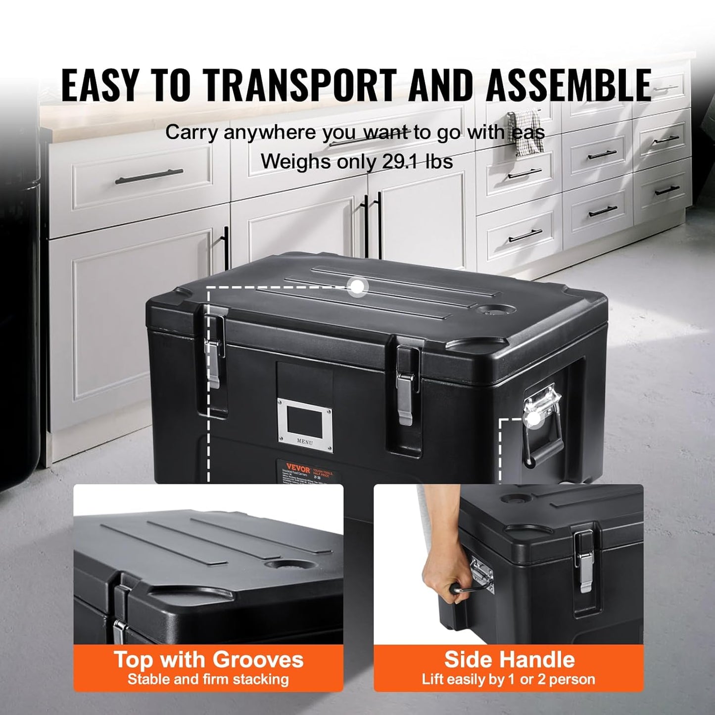 Geïsoleerde Voedselpan Carrier Zwart – Voedselcontainer – Voedseldrager – Hot Box – Voedselwarmer – 36 Liter Capaciteit – Inclusief 3 RVS Pannen