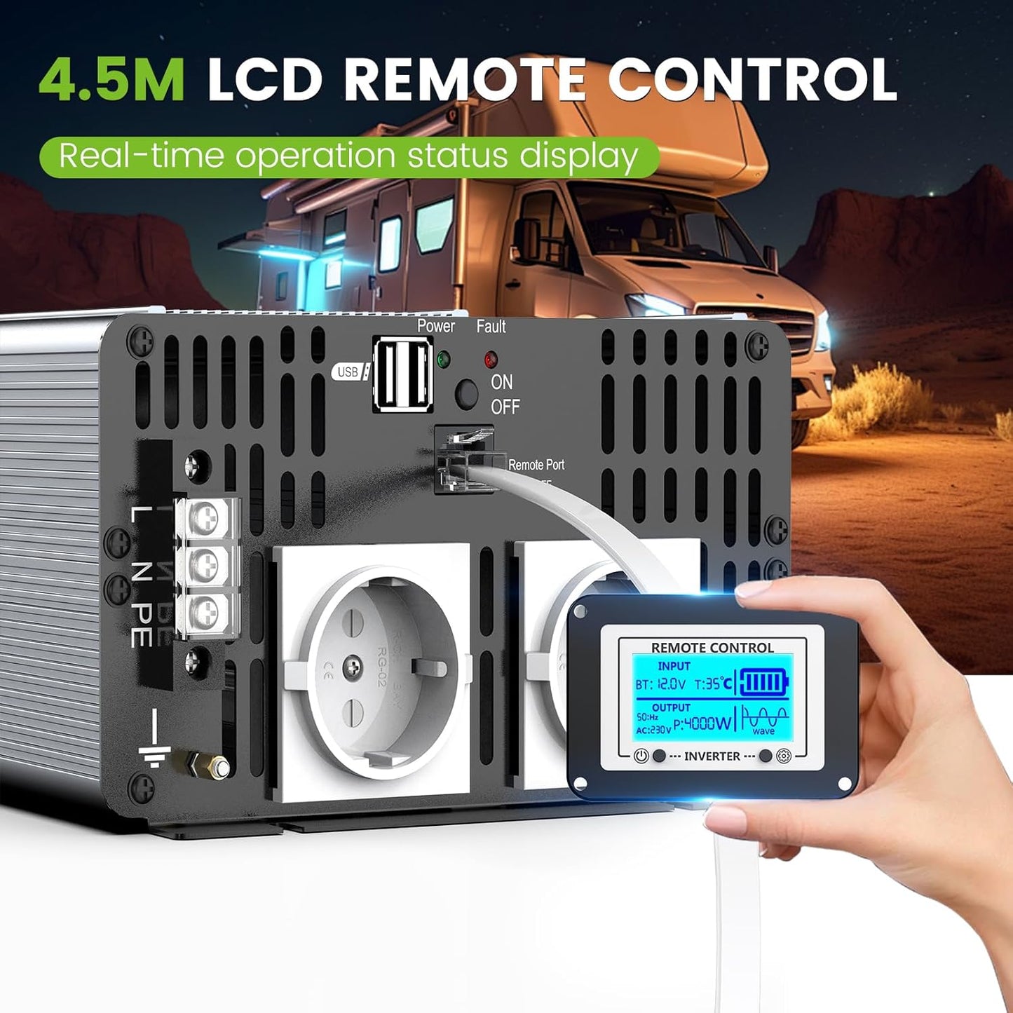 Omvormer 12v naar 230v Zuivere Sinus 2500w Converter Power Inverter Converter met LED-display & EU AC-Stopcontacten & 2 USB-poorten Voor Auto,Caravan,Boot,Camping