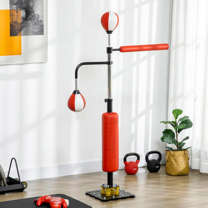 Boksstandaard – Bokszak – Speedball Trainer – Boksapparaat – Kickkussen – Verstelbare Hoogte 140-205 cm – 12 Zuignappen Voor Stevige Grip - QUORE