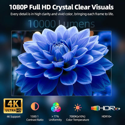 Bettdow Netflix Official, 4K mini-beamer, Full HD 1080P draaibare projector, autofocus/trapeziumcorrectie, 10.000 lumen videobeamer met Android 13, bluetooth 5.2, projector thuisbioscoop/outdoor, wit