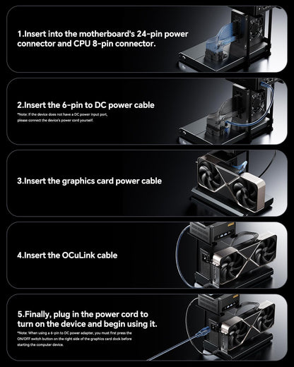 AOOSTAR EG01 eGPU Dock Station with OCuLink, External GPU Graphics Card Docking Station PCIex16 (PCIe4.0x4) 64Gbps, 150W DC, Supports ATX/SFX Standard Power Supply, for Mini Pcs/Laptops/Graphics - QUORE