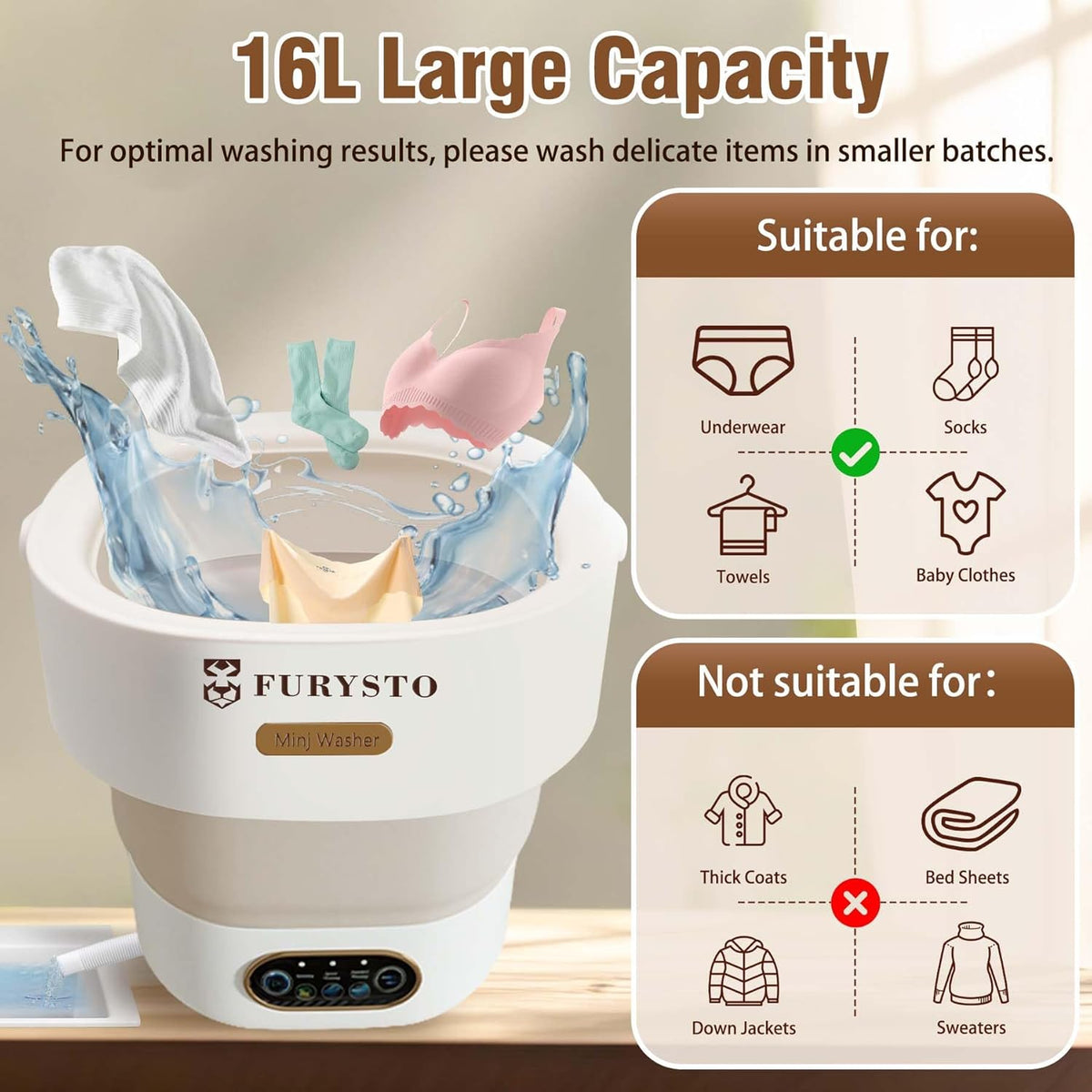 FURYSTO Draagbare wasmachine, 16L mini-wasmachine met centrifuge, 3 reinigingsmodi, geschikt voor ondergoed, kleine babykleding, opvouwbaar ontwerp, ideaal voor hotel, camping, appartement, thuis en - QUORE