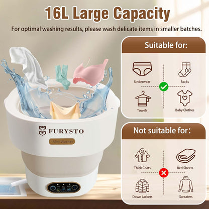FURYSTO Draagbare wasmachine, 16L mini-wasmachine met centrifuge, 3 reinigingsmodi, geschikt voor ondergoed, kleine babykleding, opvouwbaar ontwerp, ideaal voor hotel, camping, appartement, thuis en - QUORE