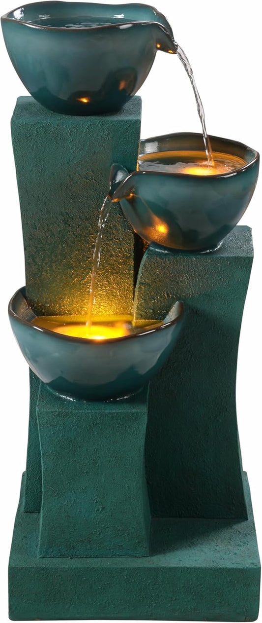 Teamson Home 28,54 inch 3 verdiepingen outdoor waterfontein met LED-verlichting, groen, Teamson Home