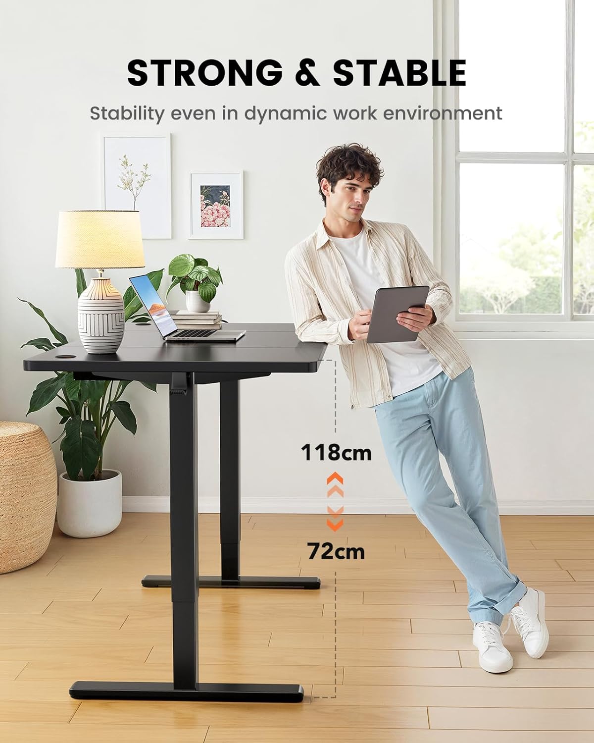 ErGear Elektrisch Zit-Sta Bureau - 160 x 80 cm - 100 kg Draagvermogen Hoogte Verstelbaar Bureau met Geavanceerde Borstelloze Motor, Stille Werking, Robuust Metalen Frame