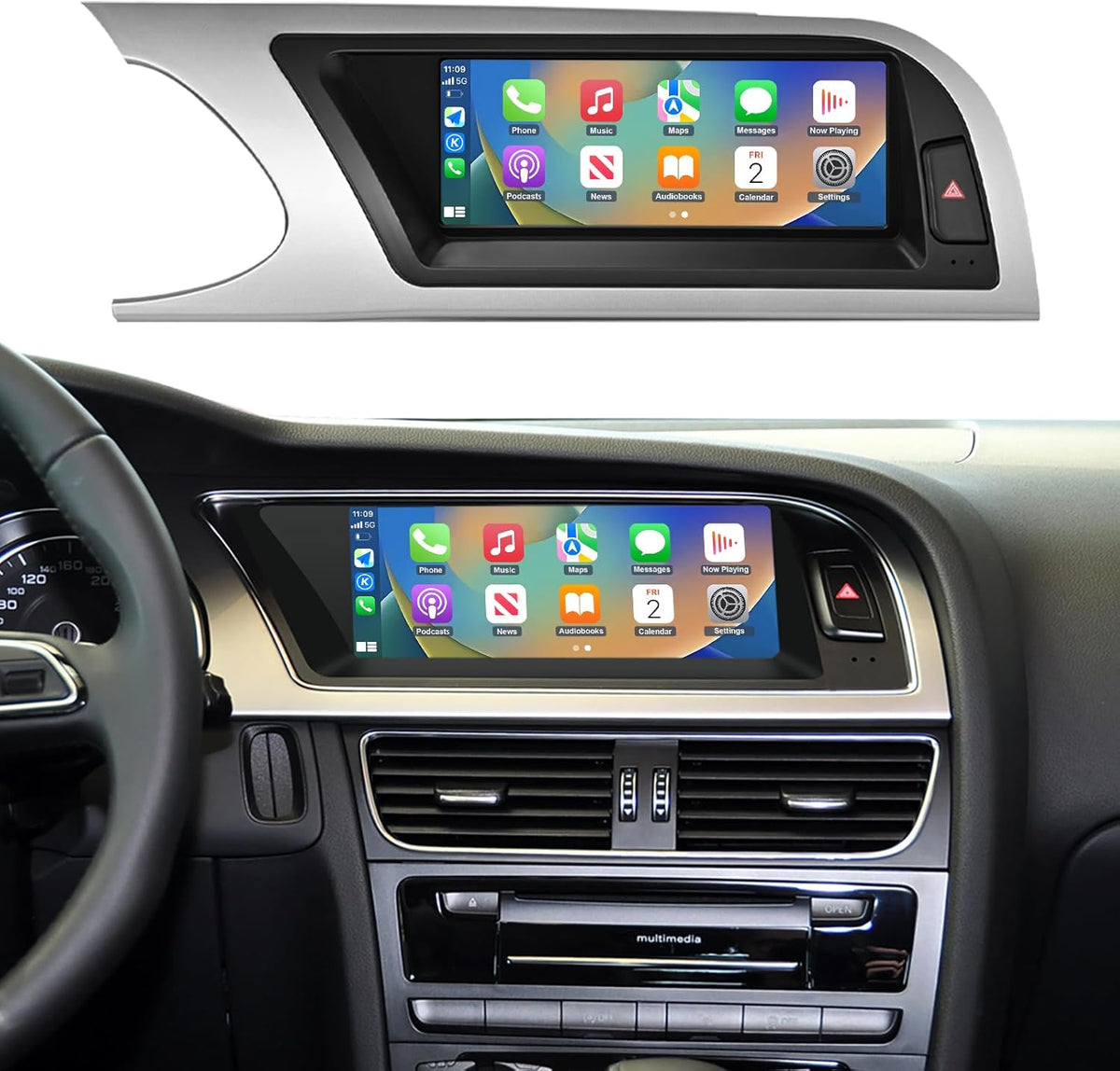 Ninetom Autoradio 8,9 inch touchscreen met draadloze Carplay en Android auto voor 2008-2016 Audi A5 S5 met 3G MMI+ systeem, ondersteunt mirrorlink, camera, navigatie