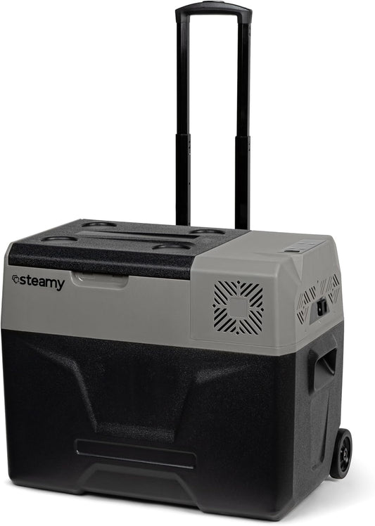 Steamy-E Single Zone 40 Roller, Elektrische Compressor Koelbox met Wielen, 39 Liter, Zwart, 12V/230V, voor vriezen en koelen van -20 tot +20, ideaal voor op de camping