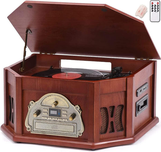 Platenspeler – Draaitafel – Vinylspeler – Stereo Systeem – Muzieksysteem – Houtlook – 10-In-1 Met Bluetooth En 2 Ingebouwde Luidsprekers