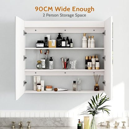 Badkamerkast – Wandkast – Spiegelkast – Medicijnkast – Opbergkast – Dubbele Spiegeldeuren – Extra Groot 90x80x13 cm – Wit Minimalistisch Design