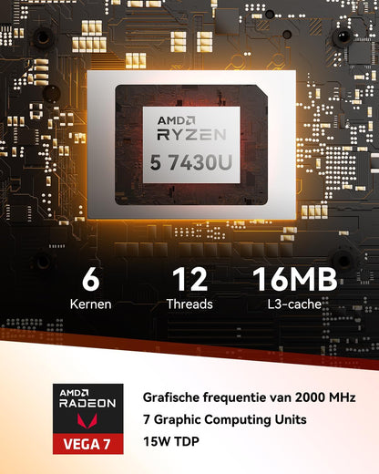 GEEKOM A5 2025 Edition Mini PC, with AMD Ryzen 5 7430U, 16GB DDR4 RAM, 512GB SSD, Windows 11 Pro, 4K UHD, Quad Display, 2× USB-C, 2× HDMI, SD Card Slot, Compact Desktop PC, with Wall Mount - QUORE