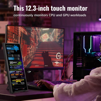 Prechen 12,3 inch draagbaar touchscreen secundaire monitor, mini HDMI, USBC, 1920 x 720 IPS Stretch Bar LCD Draagbaar Travel Touch Screen voor Laptop Computer Aida64 GPU CPU RAM Monitoring