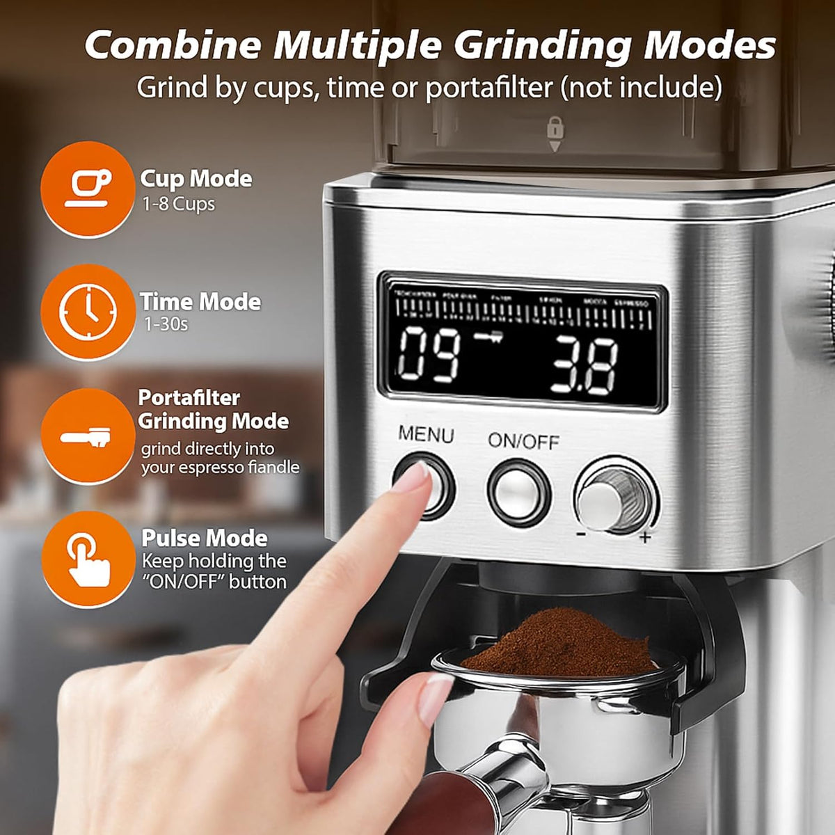 Elektrische Koffiemolen – Koffiemaler – Bonenmaler – Koffiegrinder – Espressomolen – RVS Kegelmaalwerk – 31 Maalgraadinstellingen