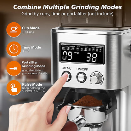 Elektrische Koffiemolen – Koffiemaler – Bonenmaler – Koffiegrinder – Espressomolen – RVS Kegelmaalwerk – 31 Maalgraadinstellingen