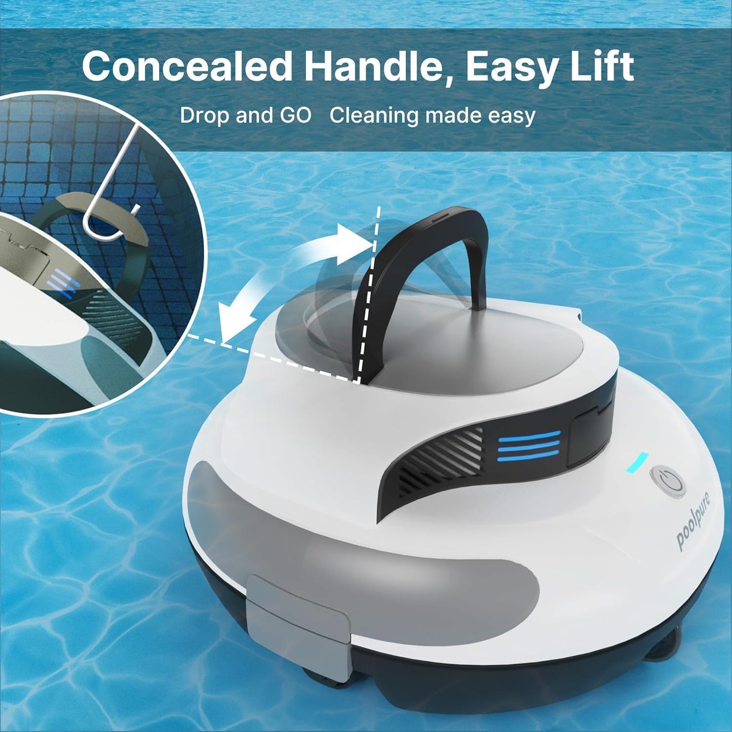 POOLPURE Piscina Zwembadrobot, 5000 mAh Pulizia Doppio motor, dubbele Hall-sensor, led-display, Parcheggio Automatico, IPX8 Impermeabile, draadloze zwembadstofzuiger