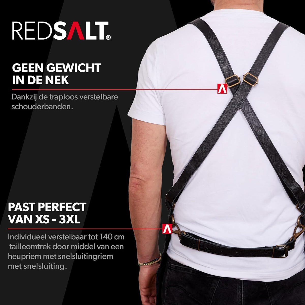 REDSALT® Premium lederen schort 100% rundleer 84x62cm crossback zwart | professioneel BBQ grillschort | werkschort keuken catering barista | kookschort keukenschort cadeaus voor mannen