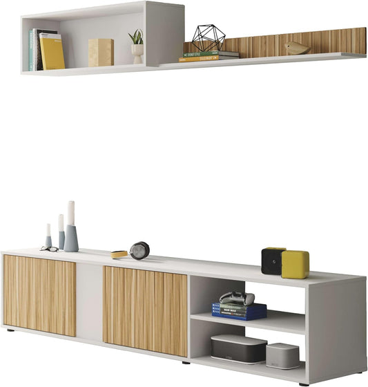 Habitdesign Tv-meubel, omkeerbaar, model Ecco, witte afwerking, artik en natuur, afmetingen: 40 cm (H) x 180 cm (B) x 33 cm (D)