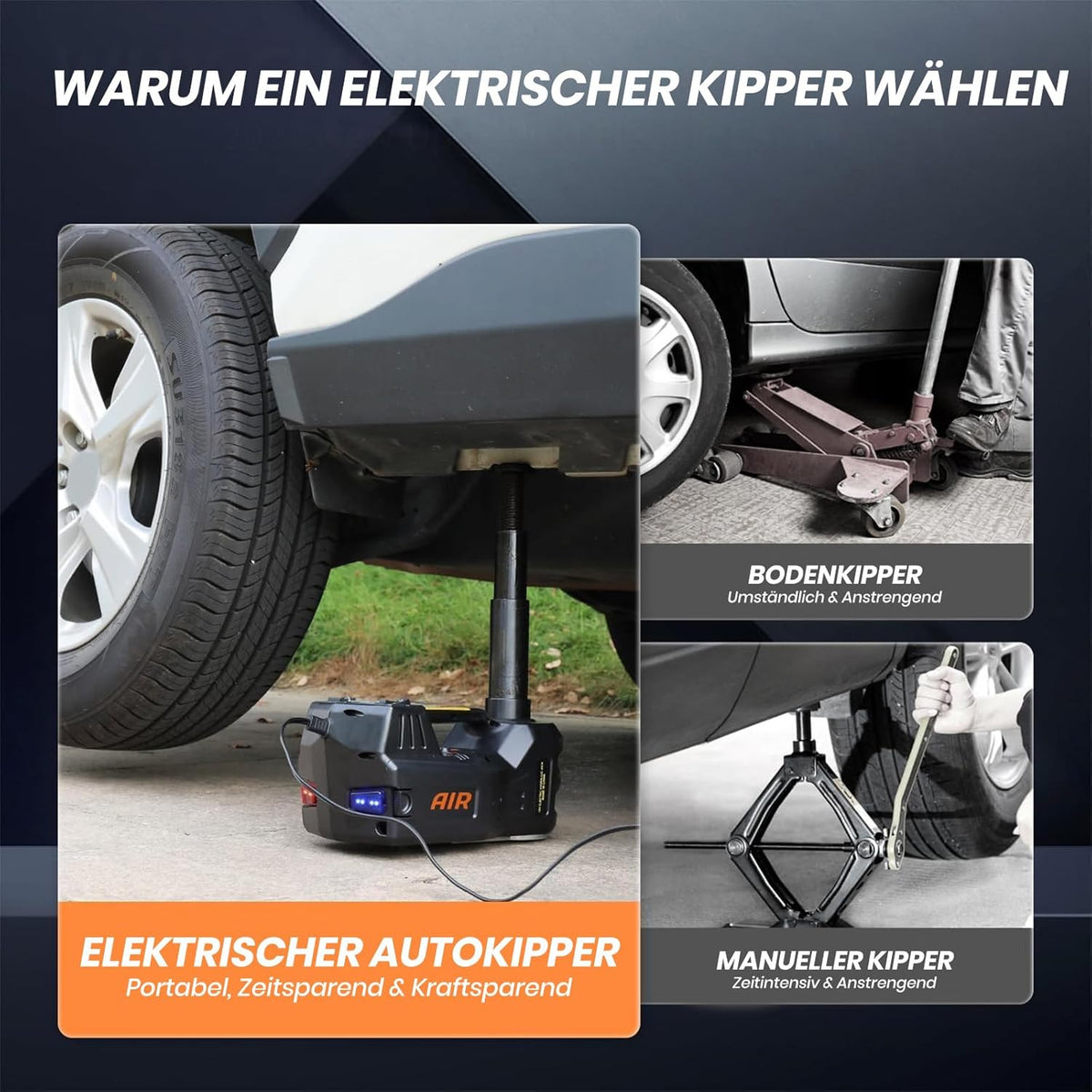 ROGTZ 5T Elektrische Hydraulische Autokrik – 4-in-1 Multifunctioneel Autokrik-Set met geïntegreerde luchtpomp, LED-licht en bandenspanningsmeter, ideaal voor SUV, PKW & LKW