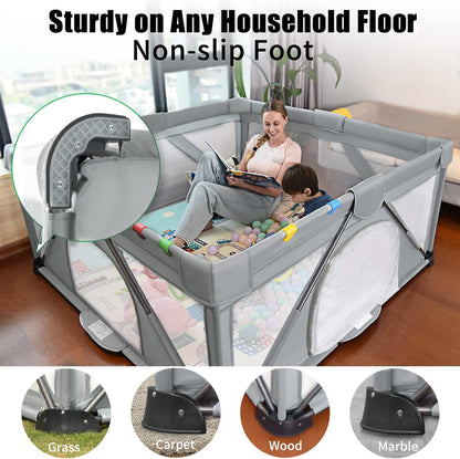 Heyo.Ja Foldable Baby Playpen, Large Playground, Playpen for Babies and Toddlers, Play Pens for Babies and Toddlers with Gate, Portable Playpen for Indoor and Outdoor Use 120 x 120 x 68 cm - QUORE