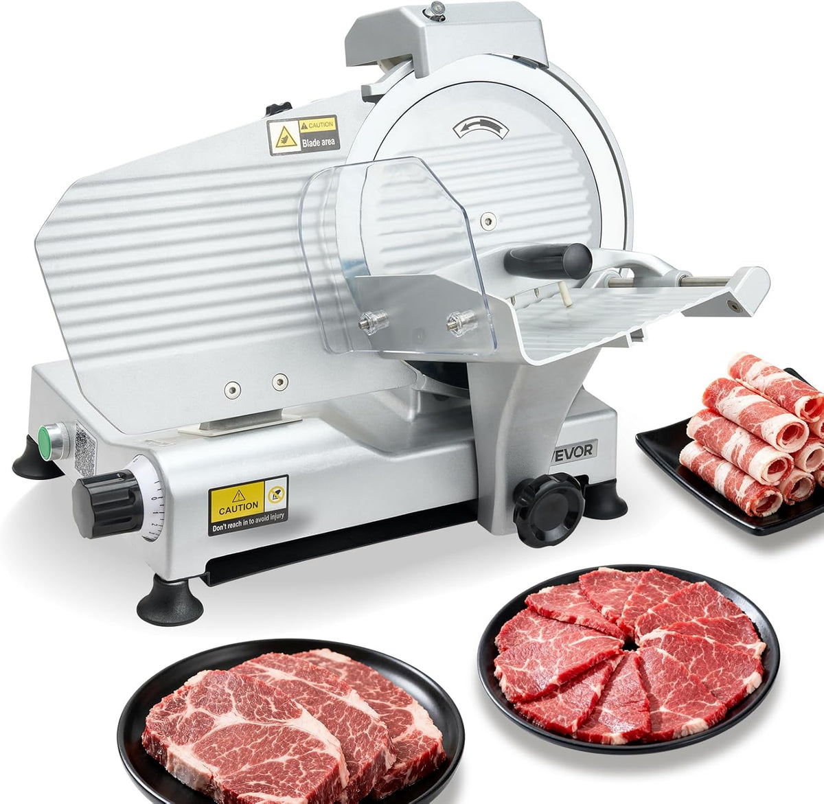 VEVOR Commerciële Vleessnijder, 25,4 cm (10 inch), 320 W voedselsnijder met SUS420-lemmet, instelbare dikte van 0 tot 10 mm, voor bevroren vlees, ham