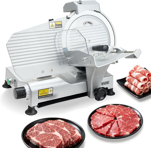 VEVOR Commerciële Vleessnijder, 25,4 cm (10 inch), 320 W voedselsnijder met SUS420-lemmet, instelbare dikte van 0 tot 10 mm, voor bevroren vlees, ham