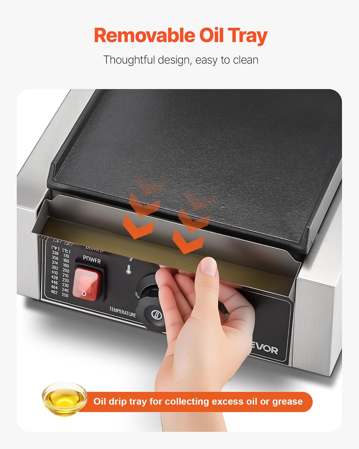 VEVOR Elektrische grill voor Panini 1800 W, sandwichplaat met geëmailleerde plaat, 22 x 23 cm, roestvrij staal, handgreep, temperatuurcontrole, voor hamburgers, steaks