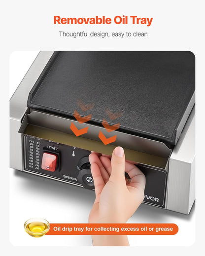 VEVOR Elektrische grill voor Panini 1800 W, sandwichplaat met geëmailleerde plaat, 22 x 23 cm, roestvrij staal, handgreep, temperatuurcontrole, voor hamburgers, steaks