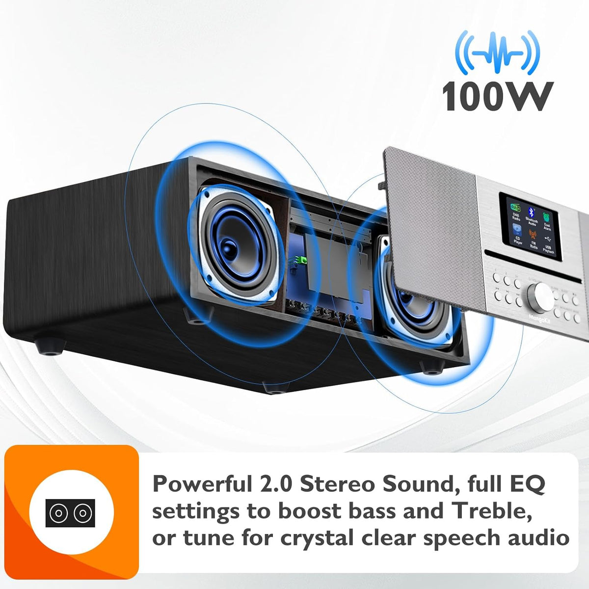 MS4+ CD-speler DAB-radio hifi-systeem I Bluetooth I krachtig stereosysteem I digitale radio DAB+I Akoestische houten kast ICD-speler met luidsprekers I40 presets, hoofdtelefoonaansluiting I