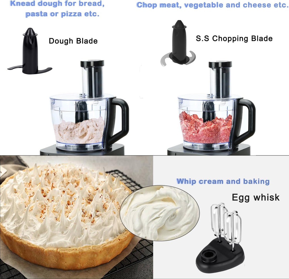 TopStrong Keukenmachine, 1100 W food processor, 3,2 l kom en 1,5 l container, multifunctioneel met hakken, snijden, kneden, sap, 3 snelheden en pulsfunctie, zwart