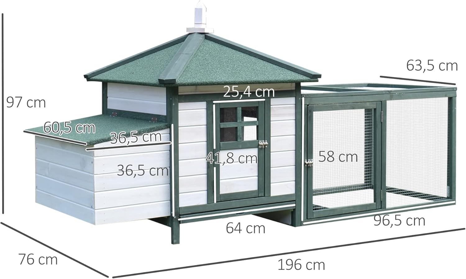 PawHut chicken coop with run chicken house, chicken coop with stick laying nest solid wood natural 196 x 76 x 97 cm - QUORE