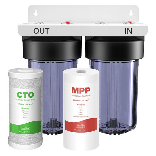Volledig huis waterfiltersysteem – Waterfilter Voor Het Hele Huis – Huiswaterfilter – Huishoudelijk Waterfiltersysteem – 2-Traps Waterfilter – 5 Micron Filtratie – 10" X 4.5" Patronen Met 1" NPT Messing Aansluiting