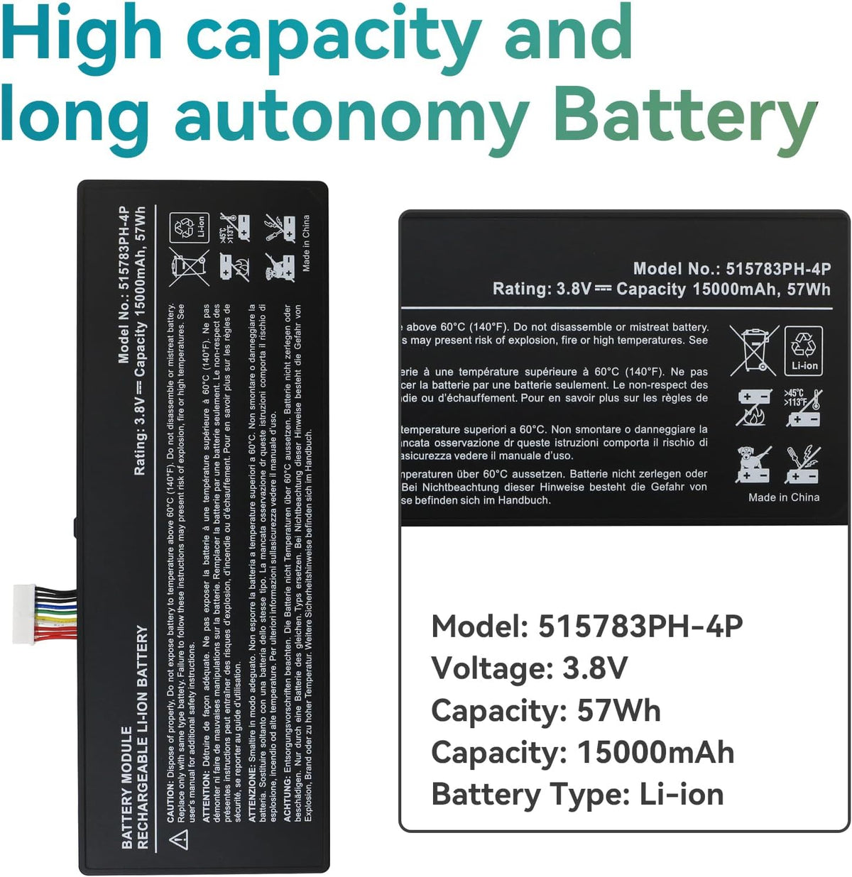 K KYUER 515783PH-4P Batterij voor Autel MaxiSYS MS909 MS919 Diagnostic Tablet, MaxiCOM MK908 Pro MK908P, MaxiIM IM608/IM608 PRO/IM608 PRO II/IM608 PRO 2, OtoSys IM600 Diagnostic Key Programming Tool