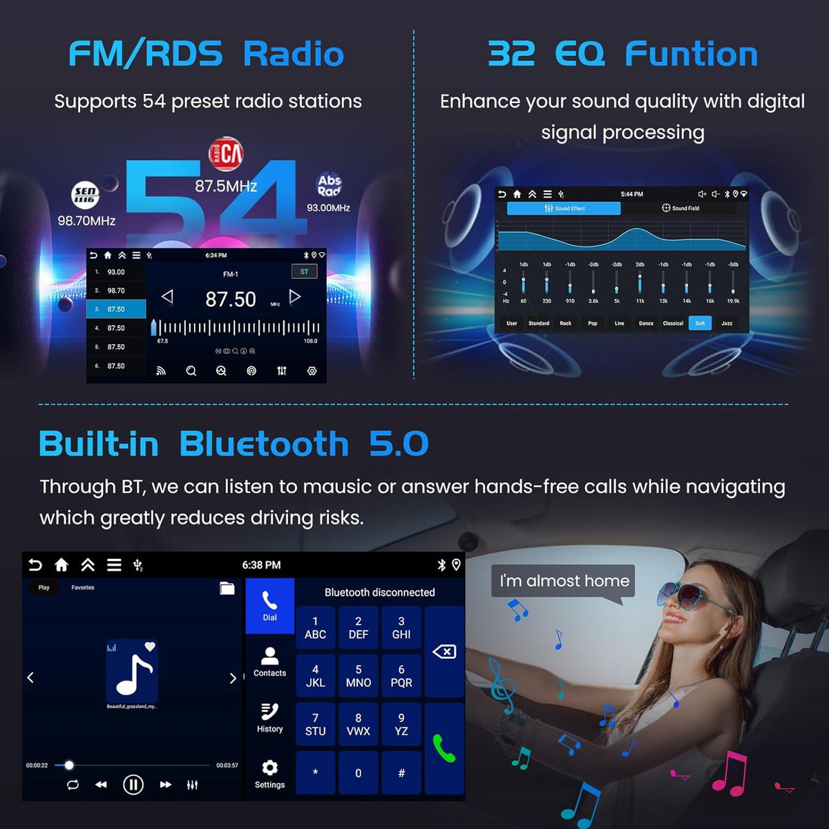 4+128G autoradio voor Jeep Wrangler 2007-2018, Android 15 met 7-inch In-Cell scherm, ondersteunt draadloze CarPlay en Android Auto, Mirror Link, FM/RDS-radio, GPS, wifi, Bluetooth en SWC.