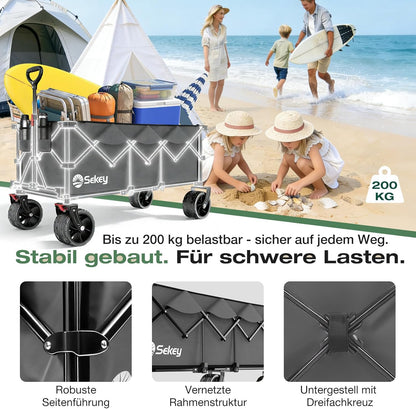 Sekey XXXL Bolderkar, opvouwbaar, 300 l, 200 kg belastbaar, opvouwbare bolderkar, 17 x 10 cm, extra brede banden, voor alle terreinen, gepatenteerd inklapbaar uit vier richtingen, XXXL-Super 4013,