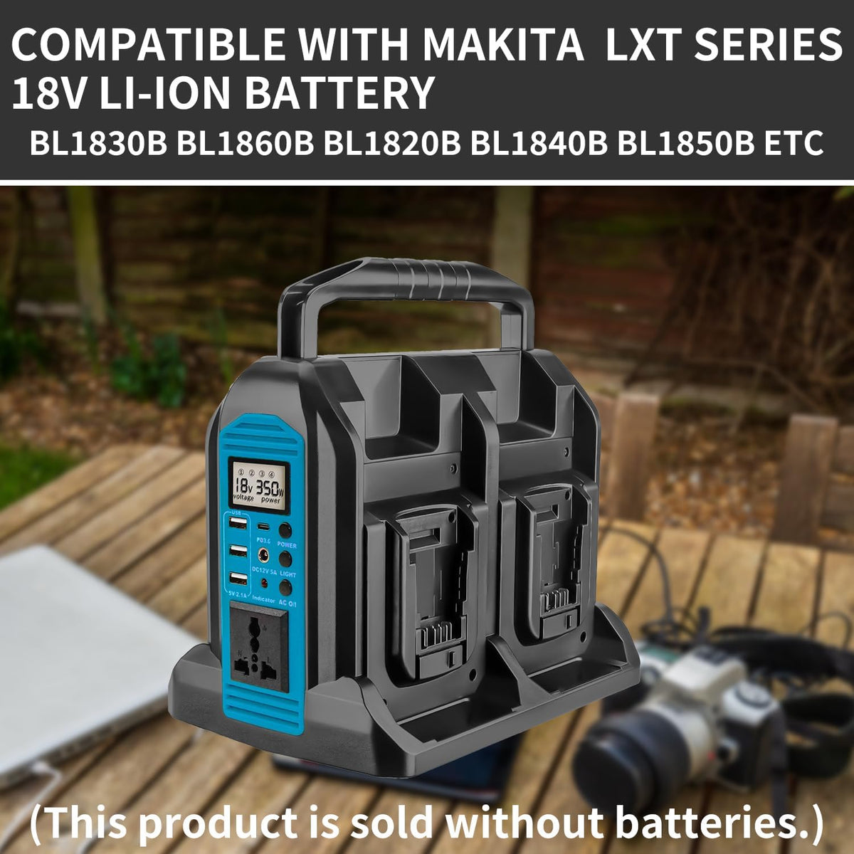 350W 4-Port Pure Sine Wave Inverter, DC 18V to 220V-230V AC Power, Compatible with Makita 18V Batteries (Battery Not Included) | Portable Outdoor P