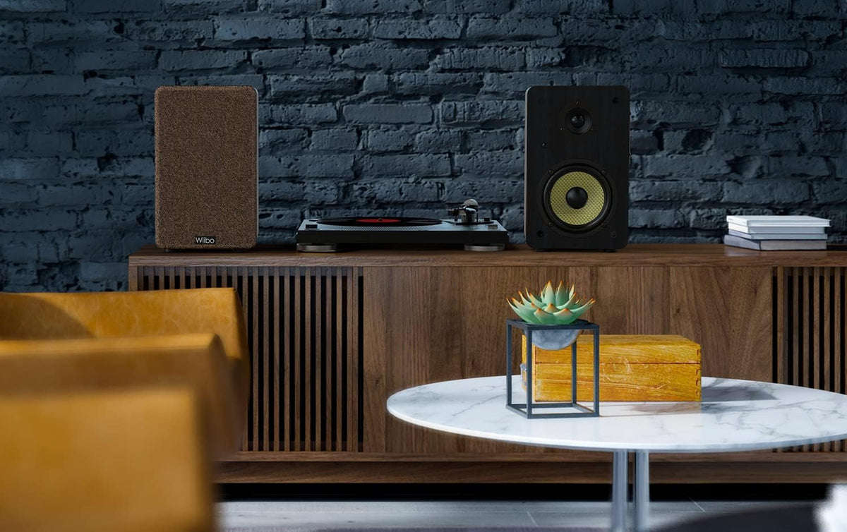WIIBO - Neo 100 V2 - Draagbare Bluetooth-luidspreker in vintage-stijl, intelligente hifi-luidspreker, rek-luidspreker, vermogen 100 W, 250 mm x 180 mm x 300 mm, zwart en geel