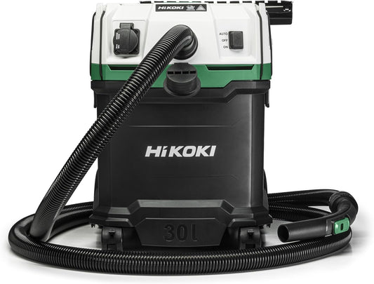 HIKOKI Nat- en droogzuiger, 1200 W, 30 l, M-klasse, compact en licht, handmatige filterreiniging, stopcontact voor elektrisch gereedschap, antistatisch, ideaal voor bouwplaatsen en werkplaatsen