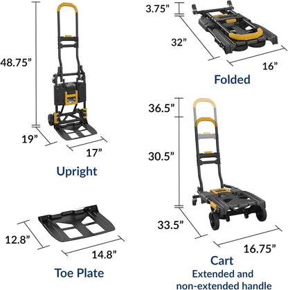 COSCO 12225YGB1E 2-in-1 opvouwbare steekwagen, 300 lbs, capaciteit, meerdere posities met uitschuifbare handgreep, geel