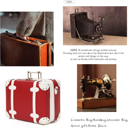 Urecity Vintage reiskofferset, 4-delig, licht, retro, lederen koffer, harde schaal, trolley, handbagage, sets met TSA-slot en 8 wielen (S-M-L-XL), rood, Kofferset