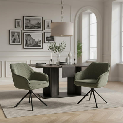 DUBI Möbel Dining Room Chairs Set of 2, 360° Swivel with Pocket Spring, High Seat Comfort, Load Capacity up to 150 kg, Cord Fabric Green, Robust Metal Cross Frame, Modern Design, Mika-Maya - QUORE