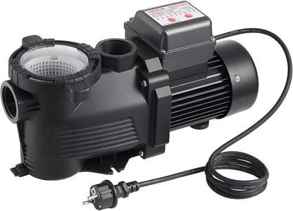VEVOR Zwembadpomp 550 W, filterpomp max. 14.000 l/u, eentraps zwembadpomp, 3450 tpm, opvoerhoogte max. 12 m, met 24-uurs timer en filtermand, voor