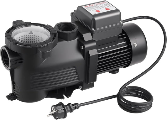 VEVOR Zwembadpomp 550 W, filterpomp max. 14.000 l/u, eentraps zwembadpomp, 3450 tpm, opvoerhoogte max. 12 m, met 24-uurs timer en filtermand, voor