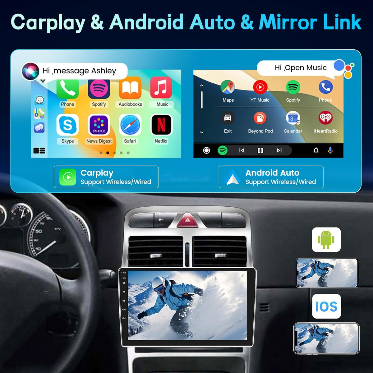 Android Autoradio – Multimedia Systeem – Auto Radio – Navigatie Unit – Infotainment Center – 9 Inch IPS Touchscreen – Draadloze CarPlay & Android Auto
