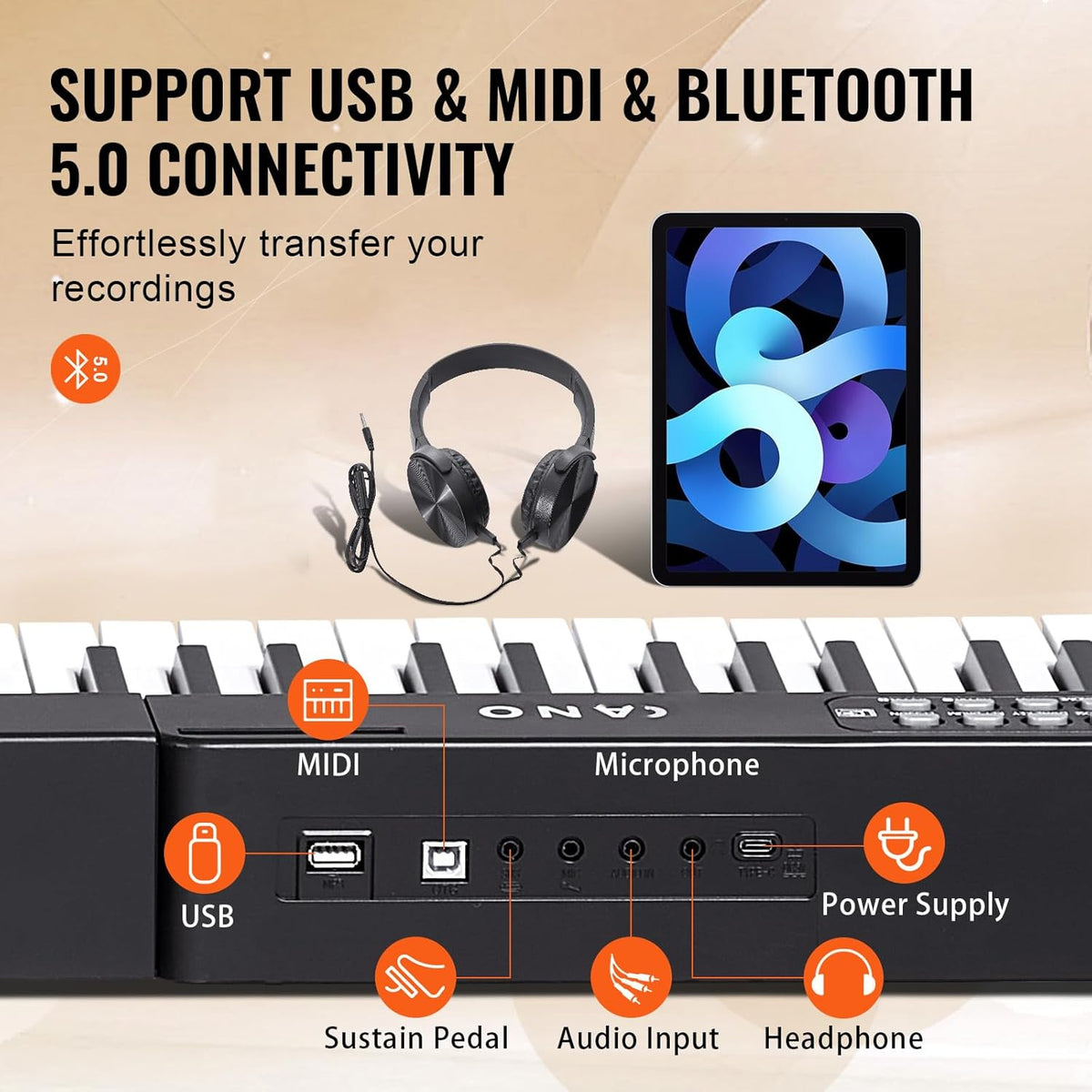 Digitale Piano Set – Keyboard – Pianotoetsenbord – Elektrisch Toetsenbord – Keyboard Piano – 88 Halfgewogen Toetsen – Bluetooth 5.0, USB En MIDI