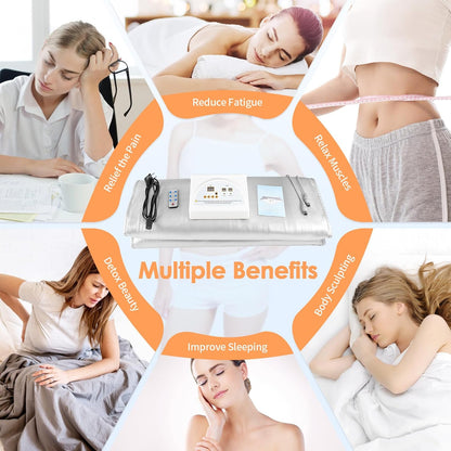 Aomdom Infrared Sauna Blanket, 2 Zones, Far Infrared Sauna Blanket, Professional, Portable Thermal Blanket for Infrared Therapy Far Home Spa for Detox, Fitness, Beauty, Silver - QUORE