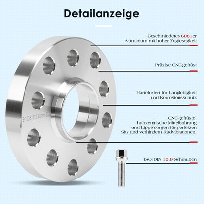 4 stuks 15mm & 20mm spoorverbredingsafstandsschijven set LK: 100/5+112/5 NLB: 57,1 met 20 stuks wielbouten M14x1,5 40/45mm voor VW Golf